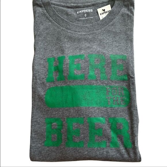New Express Men’s Crewneck Here For The Beer Logo Tee Size Medium - Picture 4 of 7